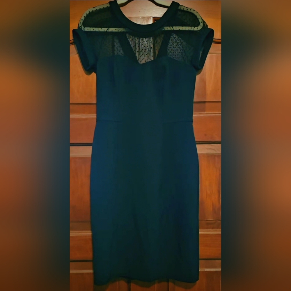 White House Black Market Black Lace Midi Dress Crew Neck